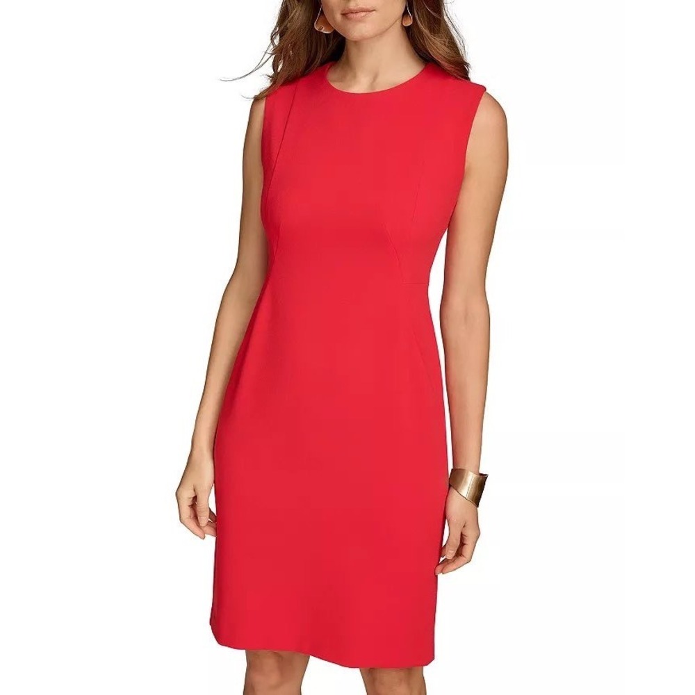 Donna Karan Dress Women 8 Red Sleeveless Sheath Exposed Back Zip Career Cocktail